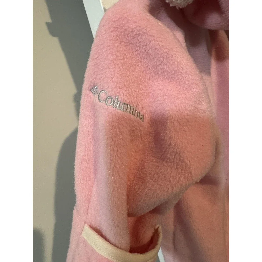Columbia Snowsuit Baby Girls 6-12 Months Pink Fleece Hooded Footed Bunting Zip